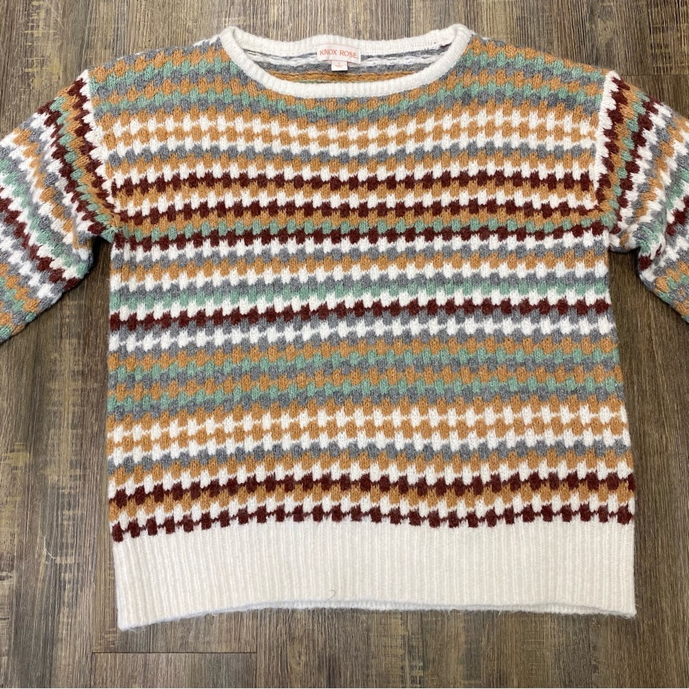 Knox Rose Multicolor Fair Isled Geometric Pull On Loose Fit Boxy‎ Sweater Small - Picture 6 of 12